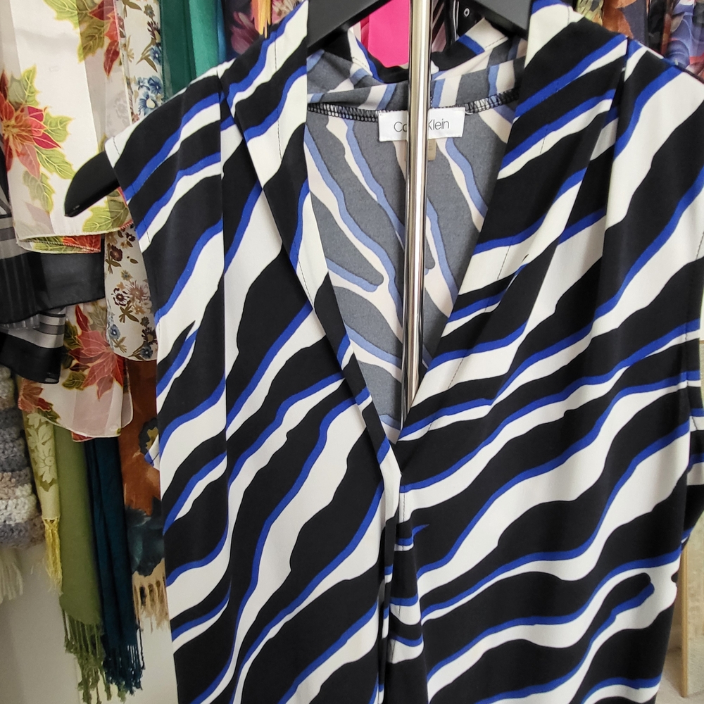 Calvin Klein Women's Black and Blue Zebra Print Top